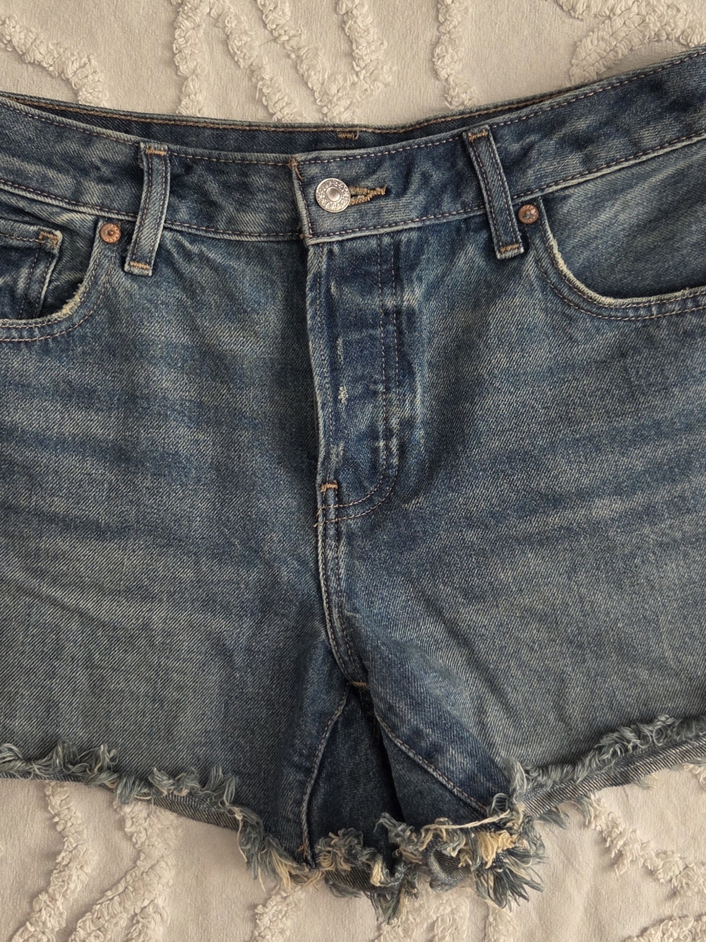 Express Distressed Blue Denim Cutoff Shorts